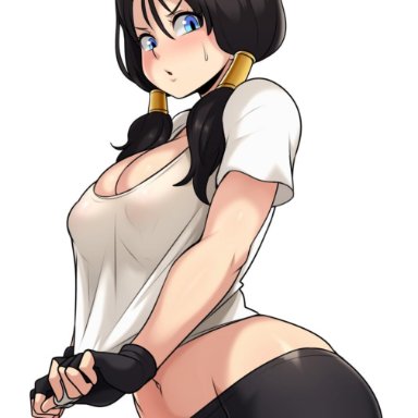 1girls, big breasts, blush, breasts, cameltoe, cleavage, dragon ball, dragon ball z, female, female only, jmg, large breasts, looking at viewer, solo, sweat