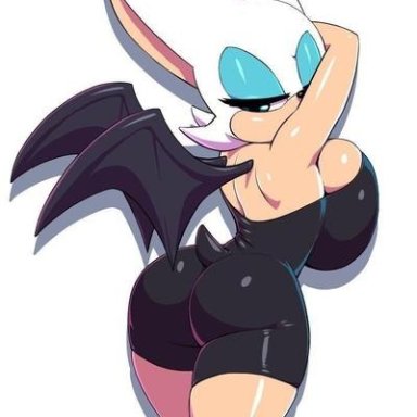 1girls, against wall, anthro, ass, bat, breast press, breasts, huge ass, nitro, rouge the bat, sega, sonic (series), tight clothing, wings