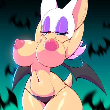 1girls, anthro, breasts, female, female only, huge breasts, nipples, nitro, rouge the bat, sega, sonic (series), wings