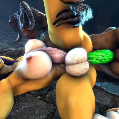 3d (artwork), 3d animation, anal, anal penetration, anal sex, animated, anthro, autopaizuri, balls touching, big balls, big breasts, big penis, cum, cum in ass, cum inside