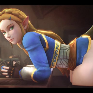 1boy, 1girls, 3d, animated, blonde hair, doggy style, green eyes, slapping ass, spanking, tagme, the legend of zelda, webm, zelda (breath of the wild)