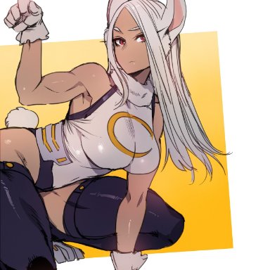 big breasts, bunny ears, bunny tail, looking at viewer, miruko, my hero academia, ratatatat74, rumi usagiyama, tagme, thick thighs, thighhighs