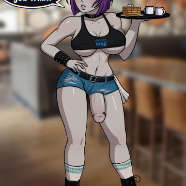 1futa, big breasts, big penis, breasts, dc, dickgirl, futa only, futanari, goth ihop, large breasts, penis, raven, shadowboxer, solo, speech bubble