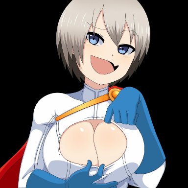 big breasts, dalley le alpha, female, female focus, female only, power girl, power girl (cosplay), short hair, solo, solo female, solo focus, uzaki hana, uzaki-chan wa asobitai!