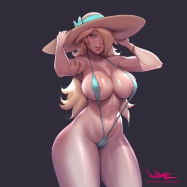 1girls, big breasts, breasts, cleavage, female, female only, large breasts, mario (series), pinkdrawz, princess rosalina, sling bikini, solo, super mario bros., super mario galaxy, thick thighs