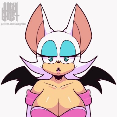 animated, bat, bat wings, big breasts, bimbo, blue eyeshadow, cleavage, clothing, gif, jiggle, juicyghost, rouge the bat, shortstack, solo, solo female