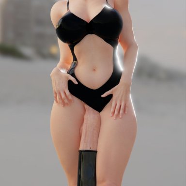 1futa, 3d, ashe (overwatch), breasts, cleavage, dickgirl, futa only, futanari, huge cock, hyper penis, overwatch, penis, solo, sourcemaker