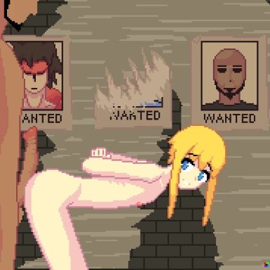 2boys, ahe gao, anal, animated, arms behind back, ass juice, bent over, bkrg, blonde hair, blue eyes, blush, bouncing penis, bound, bound wrists, brick wall