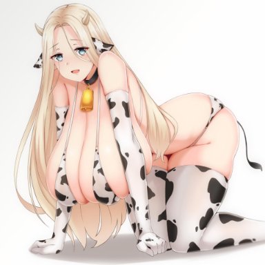 1girl, 1girls, all fours, animal ears, animal print, bare shoulders, bell, bell collar, big breasts, bikini, black collar, blonde hair, blue eyes, breasts, breasts bigger than head