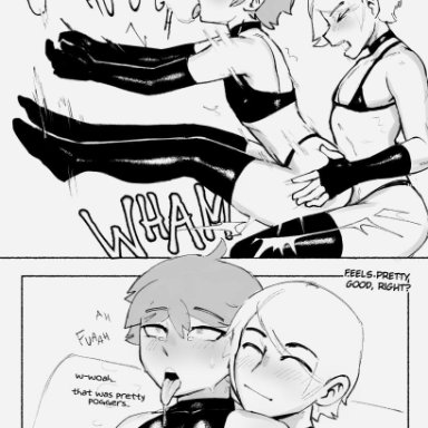 2boys, ahe gao, anal, blush, cheesecrumbles, comic, femboy, girly, male, male only, open mouth, sex, speech bubble, text, tongue