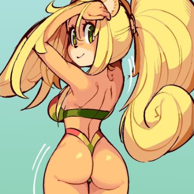 2020, animal ears, anthro, ass, bandicoot, bikini, blonde hair, breasts, coco bandicoot, crash (series), female, from behind, furry, green eyes, hair