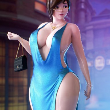 1girls, 3d, big breasts, breasts, cleavage, dress, female, female only, fugtrup, huge breasts, large breasts, mei (overwatch), nipple bulge, overwatch, solo