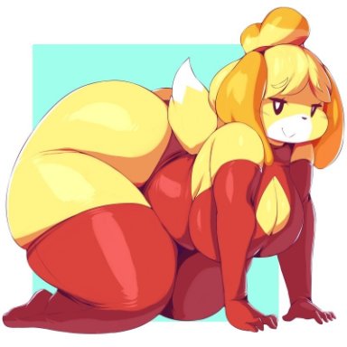 1girls, alternate breast size, animal crossing, ass, big ass, big breasts, big butt, blonde hair, breasts, crawling, dog ears, dog tail, elbow gloves, female, female only