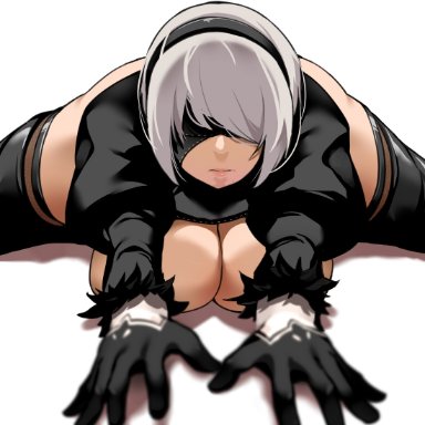 android, bakkanki, big breasts, blindfold, clothed female, female, female focus, female only, high heel boots, nier, nier: automata, solo, solo female, solo focus, thighhigh boots