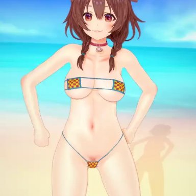 3d, 3d animation, animated, beach, bikini, chan, doggy, hololive, inugami korone, public use, tagme, video, virtual youtuber