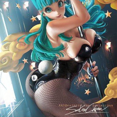 1girls, big breasts, breasts, bulma briefs, bunny ears, bunny girl, bunnysuit, cleavage, dragon ball, dragon ball z, female, female only, high heels, large breasts, looking at viewer