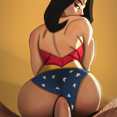 anal, anondrawingporn, batman, big ass, big penis, black hair, blue eyes, bodysuit, bruce wayne, dc, dc comics, diana prince, looking back, panties aside, shy