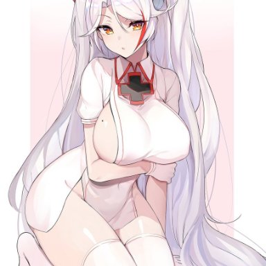 1girls, arm under breasts, ass, azur lane, breasts, cleavage, collar, collared shirt, female, female only, highres, huge breasts, large breasts, long hair, looking at viewer