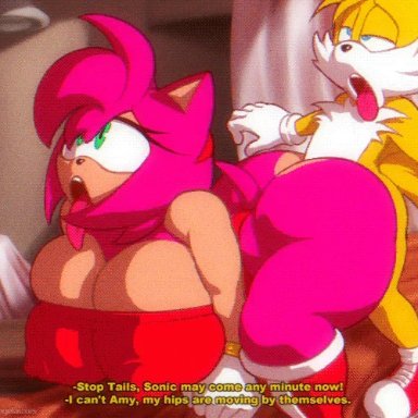 accessory, all fours, ambiguous penetration, amy rose, angelauxes, animated, anthro, anthro on anthro, anthro penetrated, anthro penetrating, anthro penetrating anthro, ass, big breasts, big butt, black nose