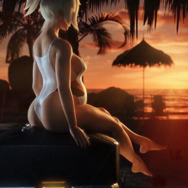 1girls, 3d, ass, autodesk maya, big breasts, blonde hair, breasts, female, female only, huge belly, large breasts, mercy, one-piece swimsuit, overwatch, pregnant