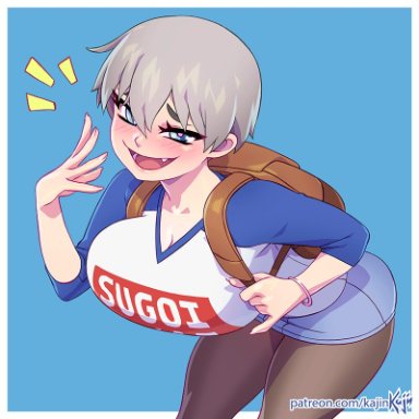 1girls, big breasts, blush, breasts, cleavage, female, female only, huge breasts, kajinman, large breasts, open mouth, solo, uzaki hana, uzaki-chan wa asobitai!