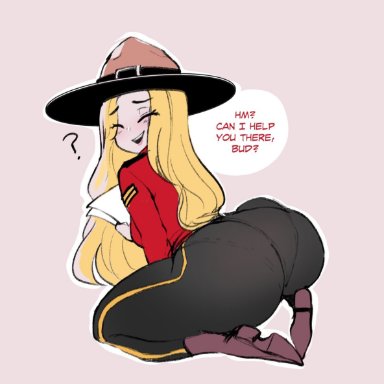 ?, 1girls, ass, big ass, blonde hair, calgary callie, doodle, female, hat, large ass, long hair, nyantcha, original, original character, pale skin