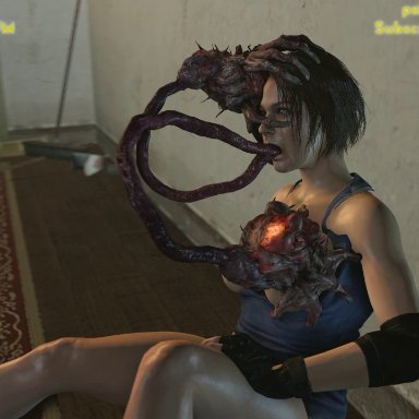 2monsters, 3d, all the way through, animated, deepthroat, jill valentine, monster, ne-α type, oral, parasite, rape, resident evil, resident evil 3 remake, rrostek, size difference