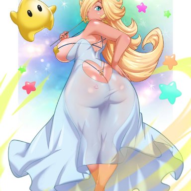 1girls, ass, bayeuxman, big ass, big breasts, blonde hair, blue eyes, bottom heavy, female, huge ass, large ass, large breasts, long hair, luma, mario (series)