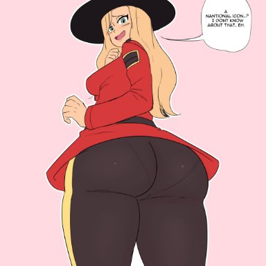 1girls, absurd res, ass, big ass, blonde hair, bottom heavy, calgary callie, clothed, female, green eyes, hat, long hair, original, original character, pale skin