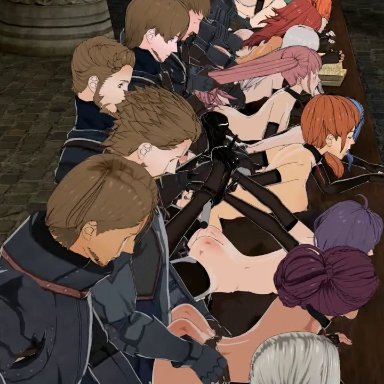 animated, bernadetta von varley, constance (fire emblem), dark skin, dark-skinned female, doggy style, fire emblem, fire emblem: three houses, flayn (fire emblem), from behind, gangbang, hapi (fire emblem), hilda (fire emblem), hilda valentine goneril, leonie (fire emblem)