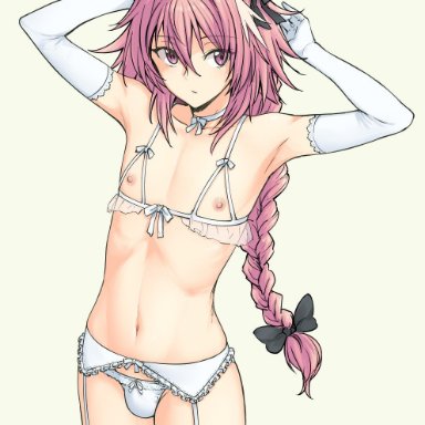 1boy, astolfo (fate), crossdressing, fate (series), femboy, lingerie, pas (paxiti), pink hair, trap