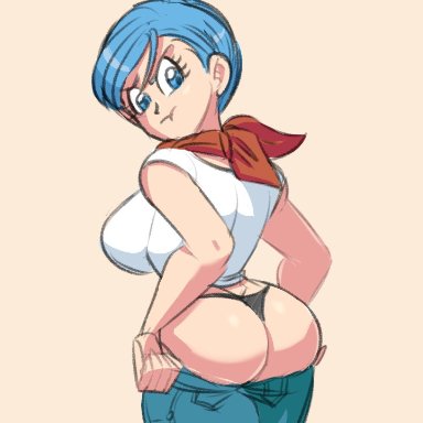 ass, big ass, big breasts, big butt, blue eyes, blue hair, bottom heavy, breasts, bubble butt, bulma briefs, dragon ball, dragon ball super, dragon ball z, fat ass, female