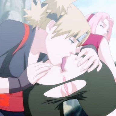 anilingus, anus, ass grab, blonde hair, clothed, licking anus, mountain, naruto, naruto pixxx, naruto shippuden, pink hair, pink pussy, pussy, ripped clothing, sakura haruno