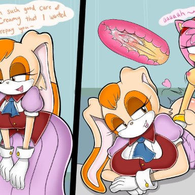1futa, 2girls, adult, age difference, alternate breast size, amy rose, anthro, anthro on anthro, ass, being watched, big ass, big breasts, big penis, blush, breasts