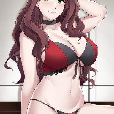 1girl, 1girls, aslindsamure, bare legs, big breasts, brown hair, cleavage, clothed female, dorothea (fire emblem), dorothea arnault, female, female focus, female only, fire emblem, fire emblem: three houses