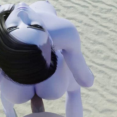 1boy, 1girls, animated, blender, blizzard entertainment, breasts, bwc, cum, cumshot, doggy style, fellatio, from behind, leaning back, looking at viewer, looking back