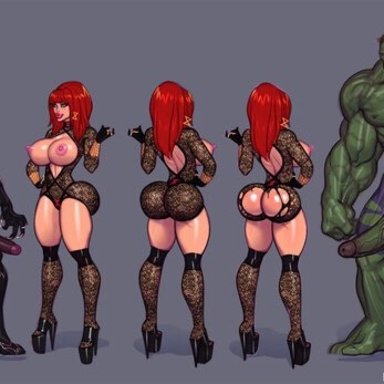 bbc, bimbo, black panther, black panther (marvel), black penis, black widow (marvel), bodybuilder, bubble butt, clothed, dark-skinned male, horny, huge ass, huge breasts, huge cock, hulk