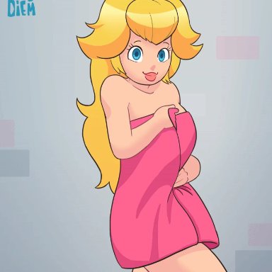 animated, breasts, capy diem, exposed, flashing, mario (series), nude, nude female, princess peach, solo female, towel