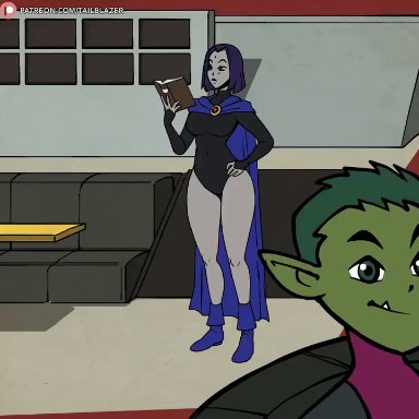 1boy, 1girls, animated, ass expansion, ass slap, beast boy, big breasts, breast expansion, breasts, clothed, clothing, duo, female, huge breasts, inflation