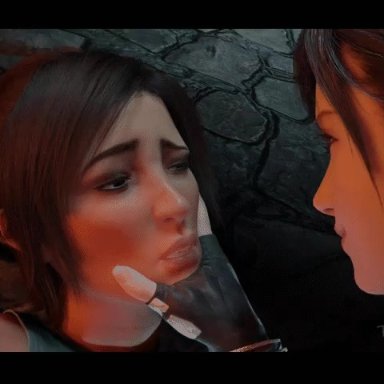 2girl, 3d, 3d (artwork), 3d animation, animated, animation, arms behind back, bound, female, final fantasy vii, final fantasy vii remake, french kiss, french kissing, gay, kissing