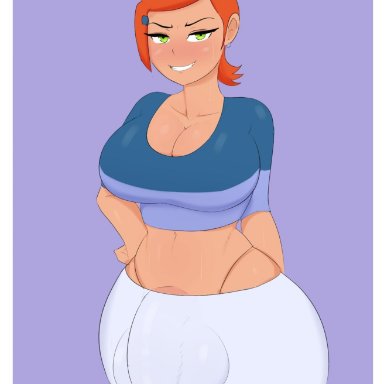 1futa, bedroom eyes, ben 10, big balls, big penis, bulge, clothed, dickgirl, eyelashes, futa only, futanari, g3mma, green eyes, grin, gwen tennyson