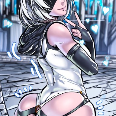 1girls, ass, big ass, d-art, female, female only, huge ass, nier, nier: automata, yorha 2b