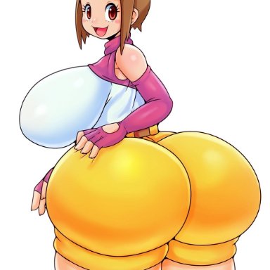 1girls, aged up, alternate version available, ass, big ass, big breasts, bottom heavy, brown eyes, brown hair, bubble ass, bubble butt, digimon, female, fingerless gloves, huge ass