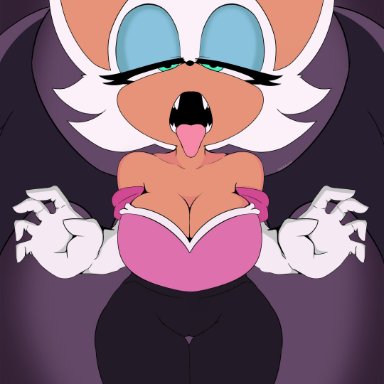 absurd res, anthro, big breasts, breasts, cameltoe, chiropteran, cleavage, clothed, clothing, fangs, female, female only, fur, gloves, green eyes