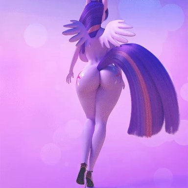 3d, animated, anthro, ass, breasts, eqamrd, female, female only, my little pony, nude, twilight sparkle (mlp), walking, wings