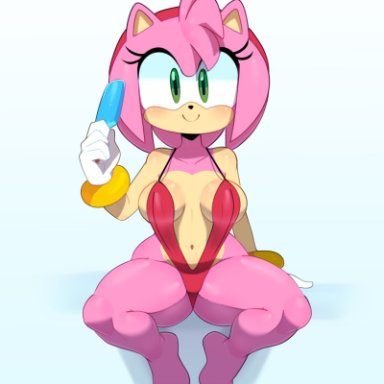 1girls, amy rose, anthro, big breasts, breasts, cleavage, female, female only, furry, large breasts, looking at viewer, solo, somescrub, sonic (series), spread legs