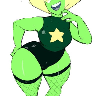 1girls, alternate body type, alternate breast size, big ass, blonde hair, bottom heavy, curvy figure, doodle, female, fishnet stockings, fishnets, gem (species), glasses, green skin, guillion