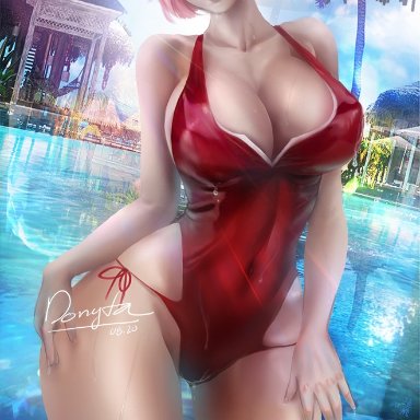 1girls, big breasts, bikini, boruto: naruto next generations, breasts, cleavage, donyta, facial mark, female, female only, forehead mark, green eyes, hairband, looking at viewer, naruto