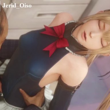 1boy1girl, 1girls, 3d, animated, big ass, blonde hair, bouncing breasts, censored, creampie, cum in pussy, cum inside, dead or alive, dead or alive 6, eyes closed, hip grab