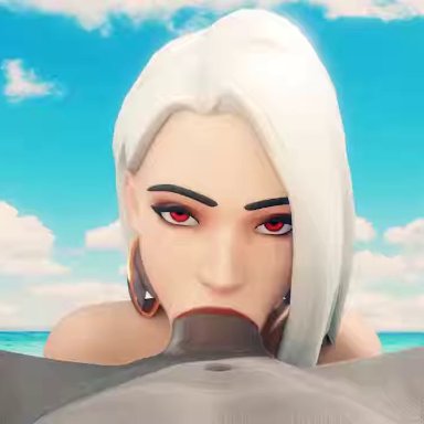 1boy, 1girls, 3d, animated, ashe (overwatch), balls deep, beach, big penis, blizzard entertainment, blonde, blonde hair, blowjob, close-up, cum, cum in mouth